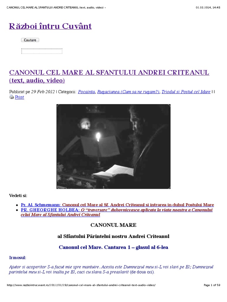 Canonul Cel Mare Al Sfantului Andrei Criteanul Text Audio Video Ps