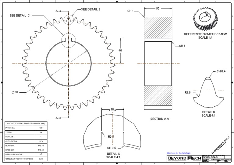 Spur Gear CAD Drawing PDF