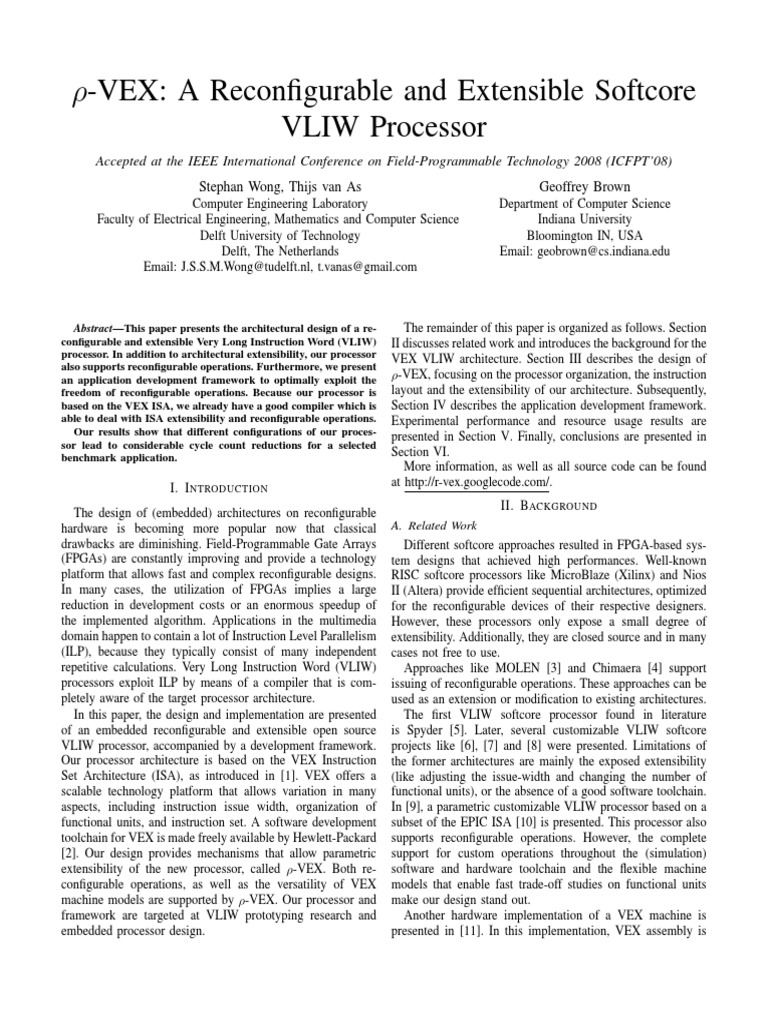 ρ-VEX: Extensible VLIW Processor Design | PDF