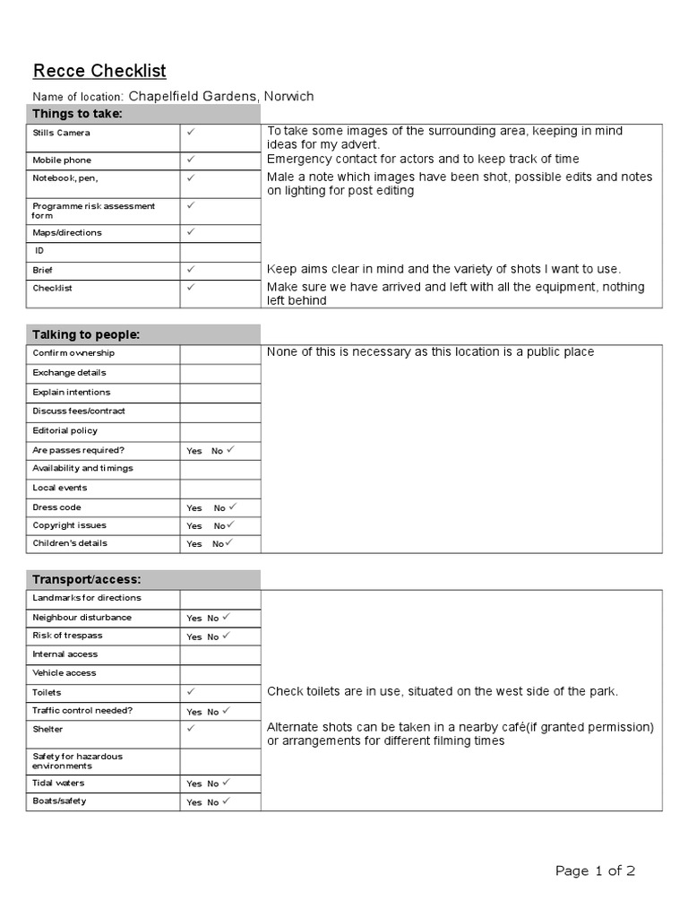 Recce Checklist:: Chapelfield Gardens, Norwich | PDF | Business