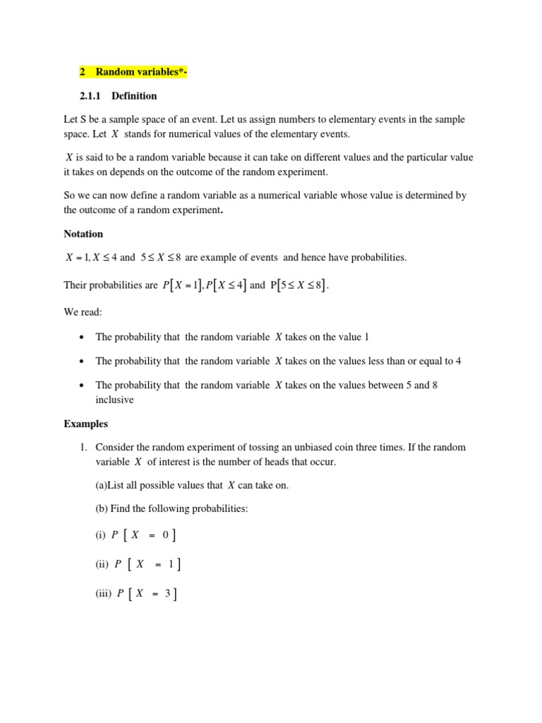Randome Variables Notes | PDF | Coefficient Of Variation | Random Variable