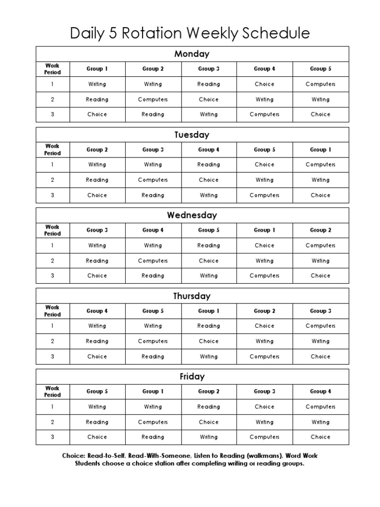 Daily 5 Rotation Weekly Schedule | PDF | Career & Growth