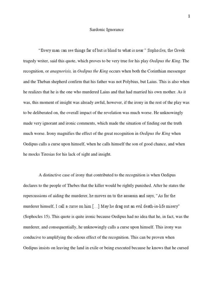 Oedipus the King Essay | Irony | Religion And Belief
