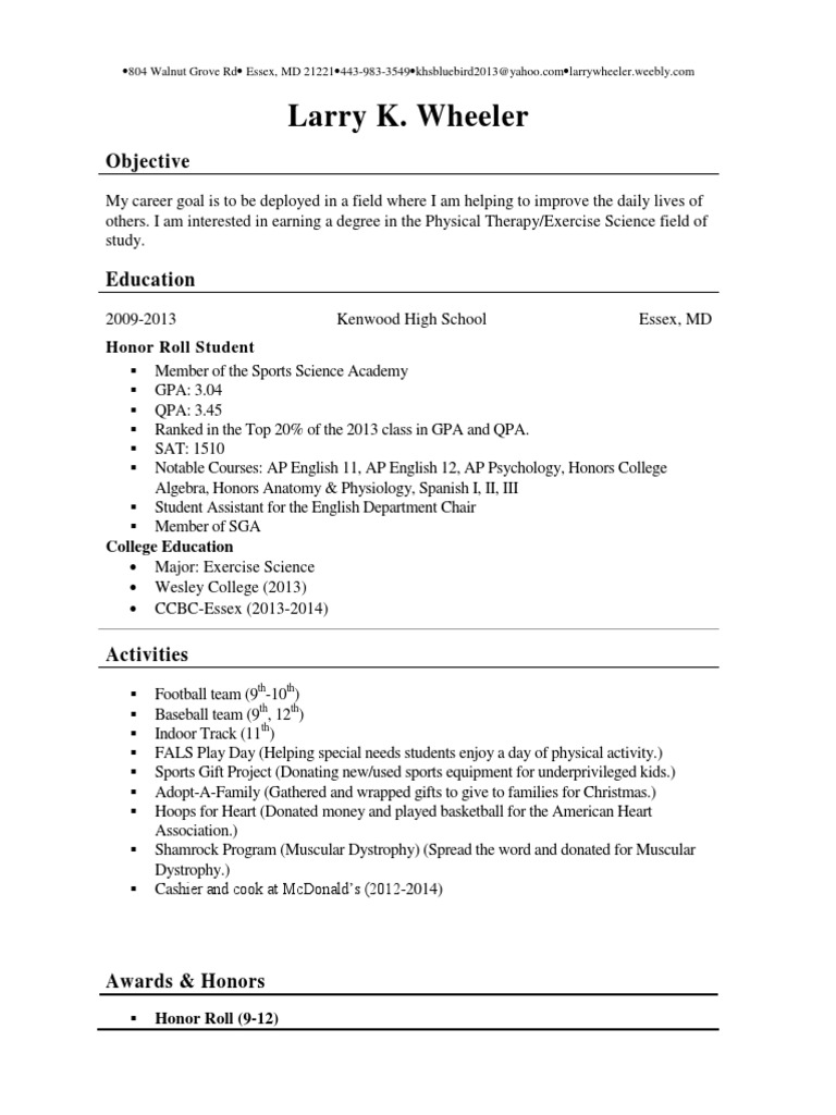 Larry K. Wheeler: Objective | PDF | Language Arts & Discipline | Wellness