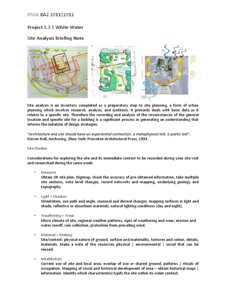 Site Analysis Briefing Note | PDF | Wear | Water