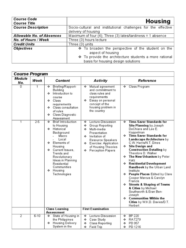 Housing: Course Program | PDF | Academia | Communication