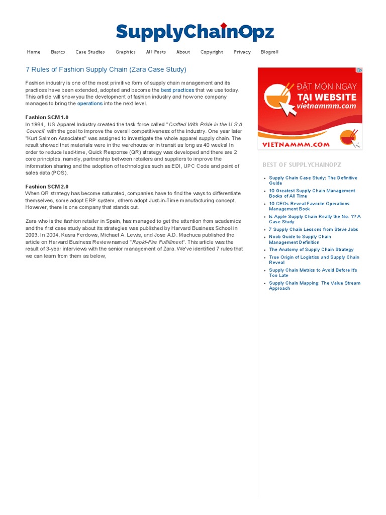 7 Rules of Fashion Supply Chain (Zara Case Study) PDF PDF Supply Chain Supply Chain Management