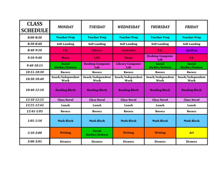 Weekly Class Schedule Overview | PDF | Language Arts & Discipline