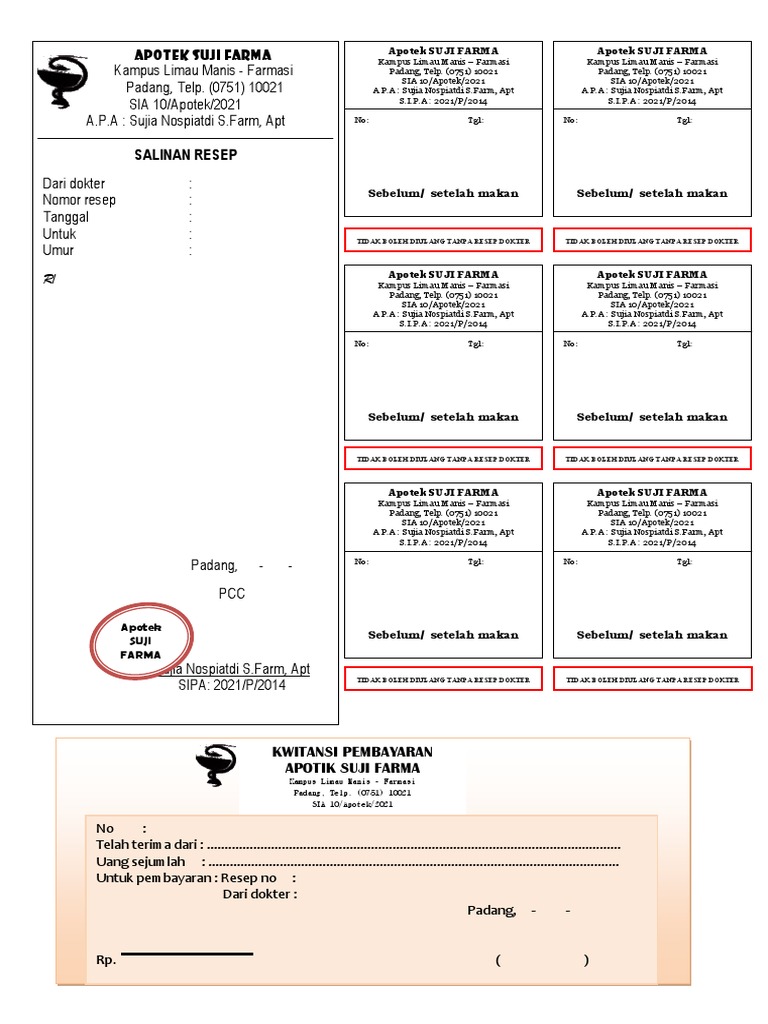 Contoh Salinan Resep Apotek | PDF | Kesehatan Holistik