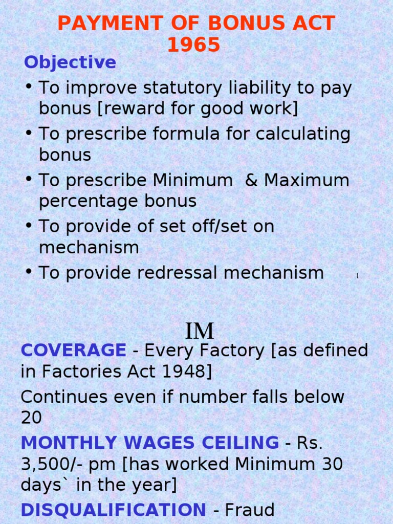 PAYMENT OF BONUS ACT 1965