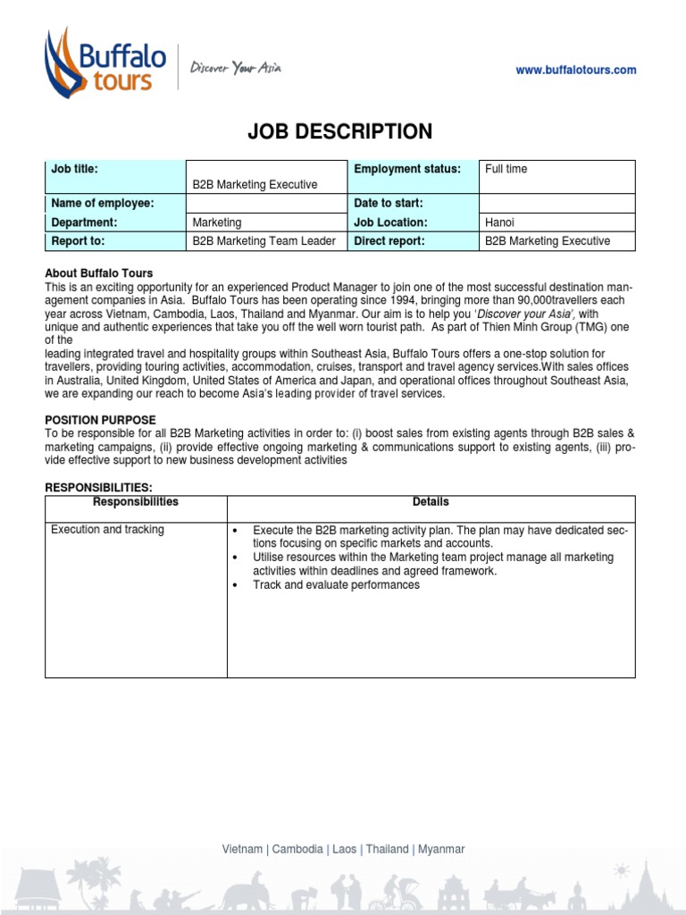 JD B2B Marketing Executive PDF | PDF | Thailand | Tourism