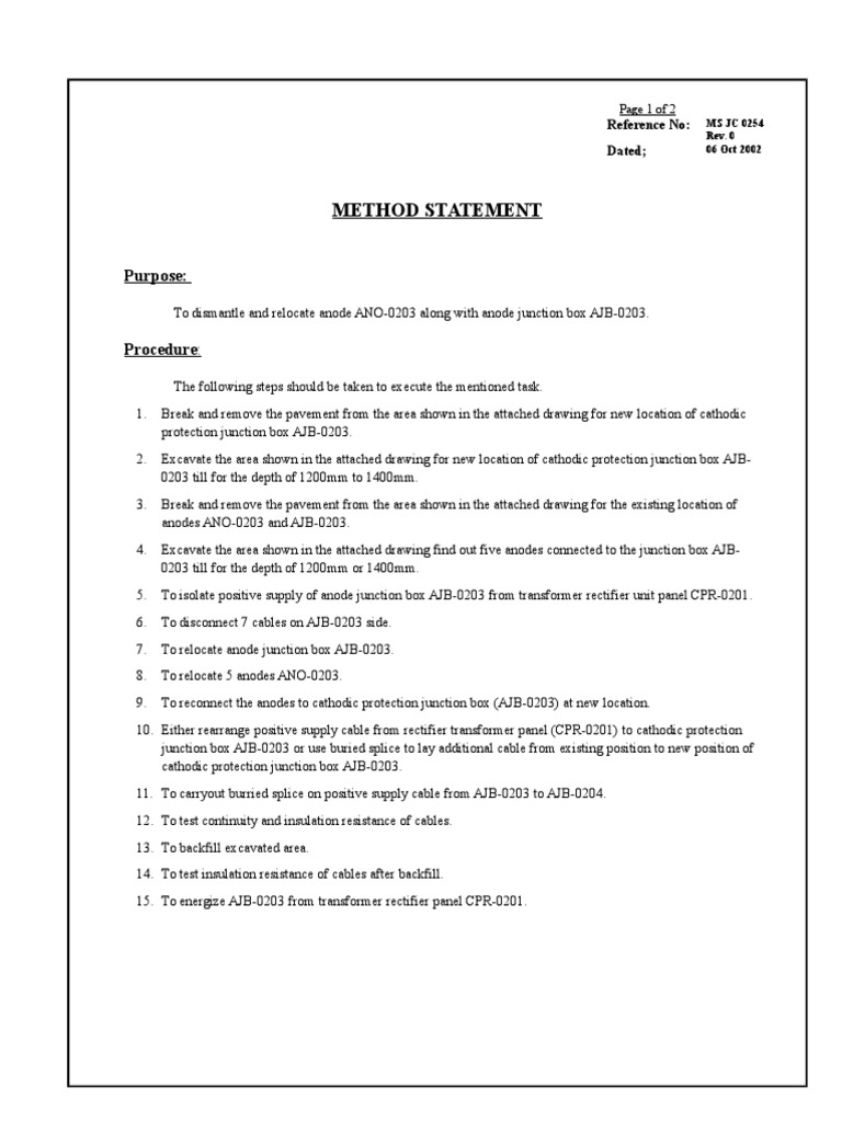 002Sample Method Statement Electrical PDF Anode Cathode