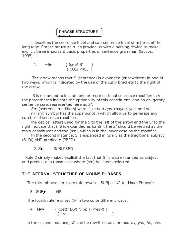 Phrase Structure Rules | PDF | Sentence (Linguistics) | Phrase