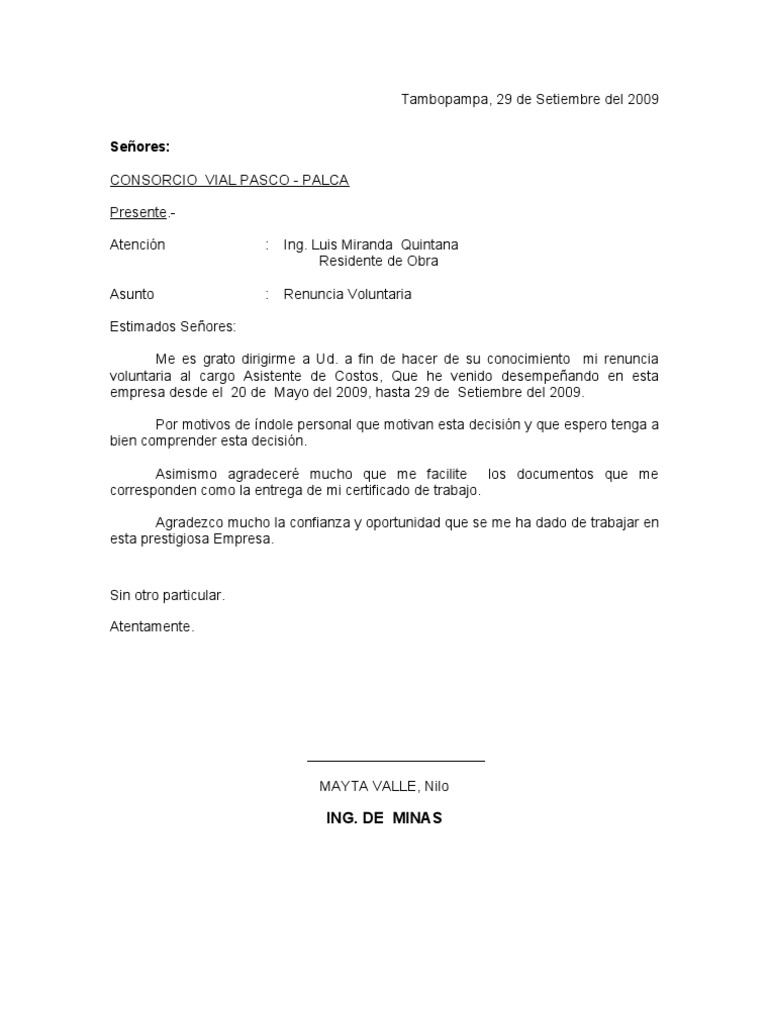 CARTA DE RENUNCIA