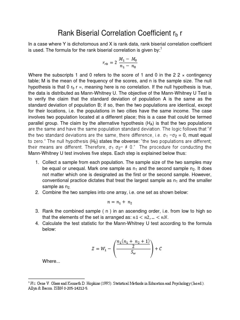 Rank Biserial Correlation | PDF | Robust Statistics | Mann–Whitney U Test