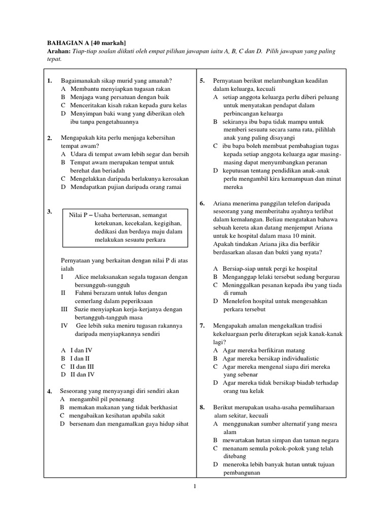 Soalan Akhir Tahun Pendidikan Moral Tingkatan 1