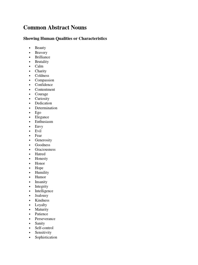 Abstract Noun | PDF | Courage | Emotions