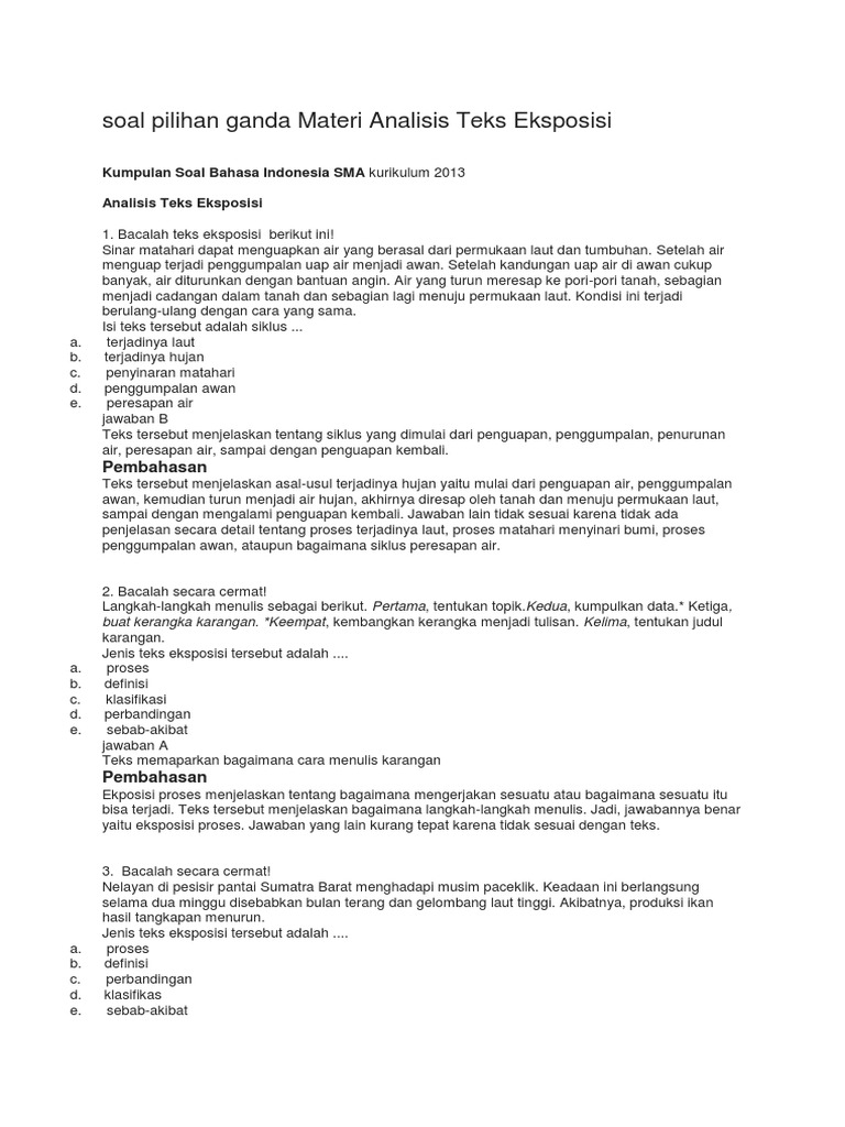 Soal Pilihan Ganda Materi Analisis Teks Eksposisi Docx