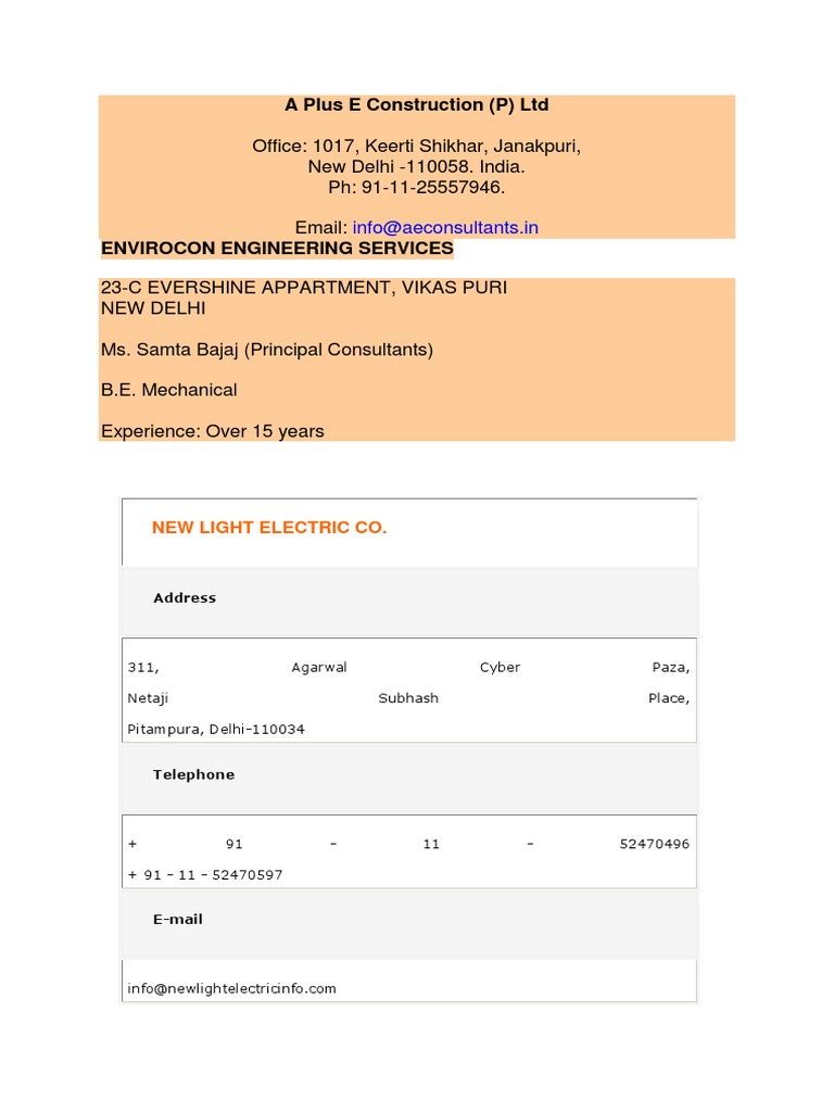 A Plus E Construction Contact Details | PDF | Business