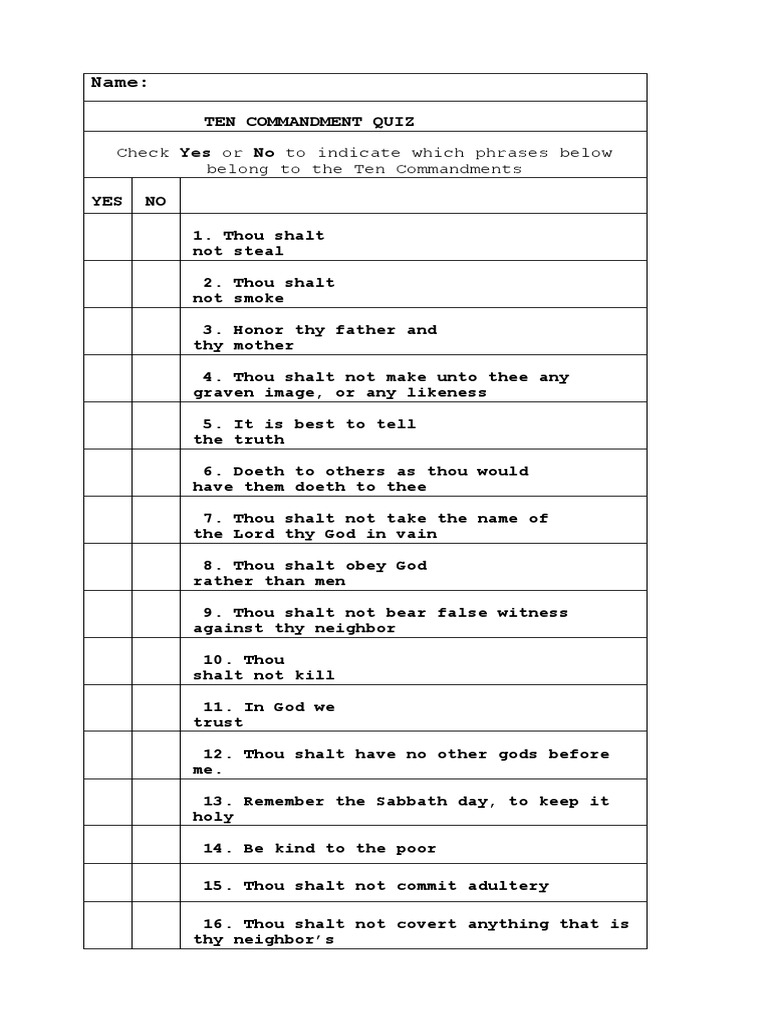 Ten Commandments Quiz: Yes or No | PDF