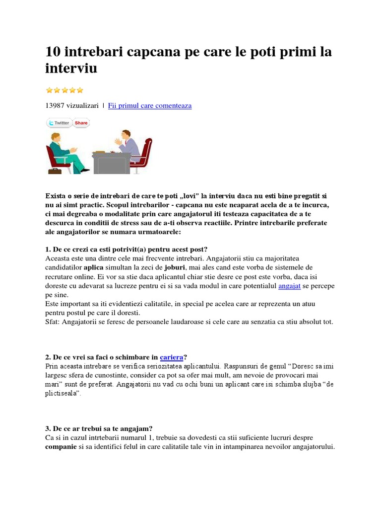 Intrebari Capcana 10 Intrebari Capcana Pe Care Le Poti Primi La Interviu | PDF