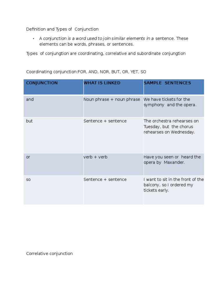 Conjunctions: Definitions and Types | PDF