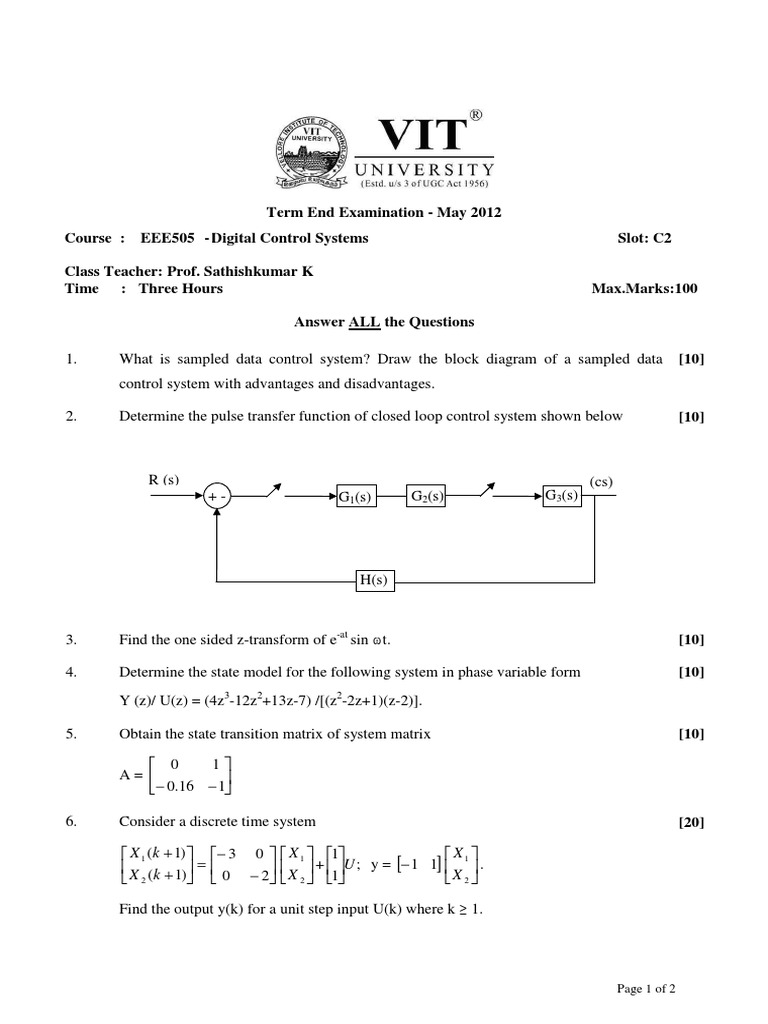 Digital Control Systems Exam Questions | PDF