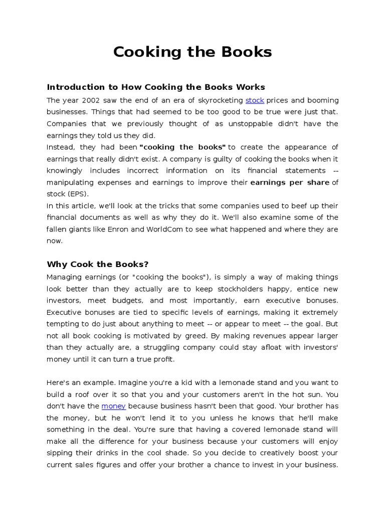 Case Study - Cooking The Books | PDF | Balance Sheet | Financial Statement