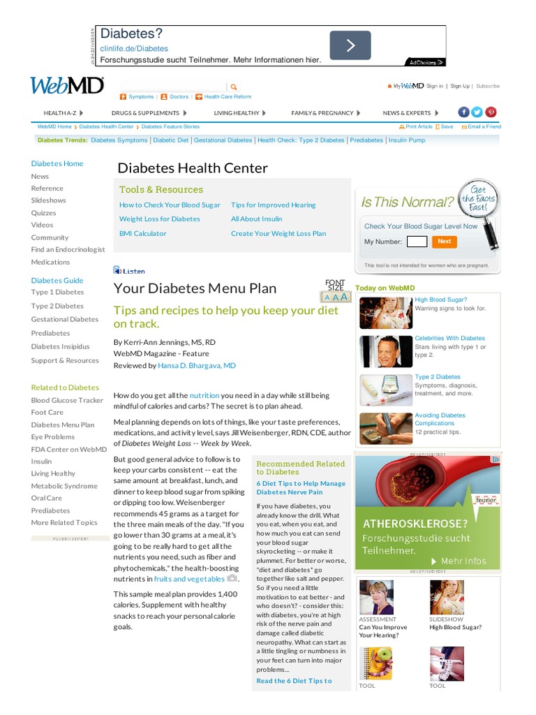 Diabetes Menu Plan | PDF | Prediabetes | Diabetes