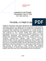 "Water: A Unique Liquid": Resnick Lecture