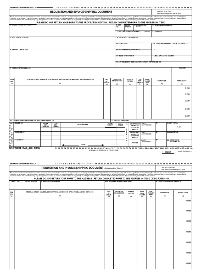 DD Form 1149: Requisition & Shipping | PDF | Office Of Management And ...