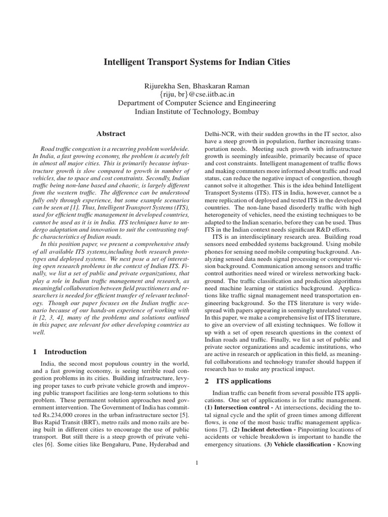 Intelligent Transport Systems in India | PDF