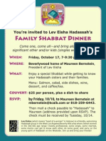 Lev Eisha Family Shabbat Dinner Flyer - 10-17-14