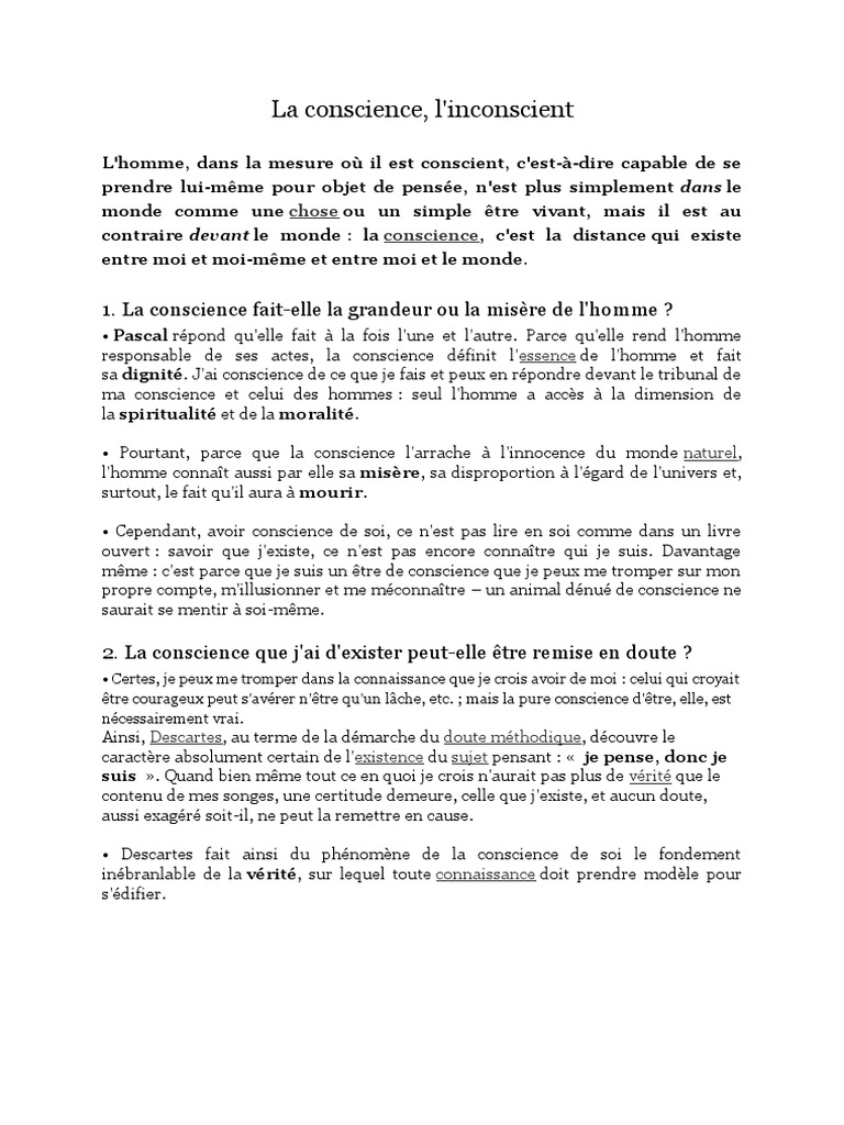 La Conscience Et Inconscience - Odt | PDF | Conscience | Inconscient