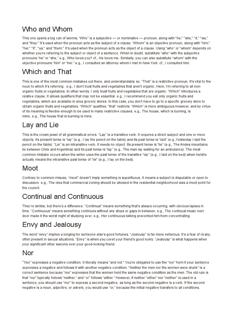 Common Grammar Slips Pronoun Subject (Grammar)