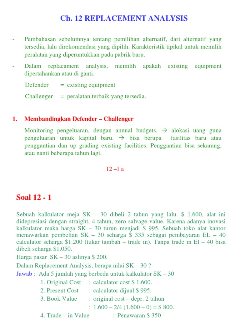Replacement Analysis | PDF | Pengelolaan Keuangan & Uang | Teknologi ...