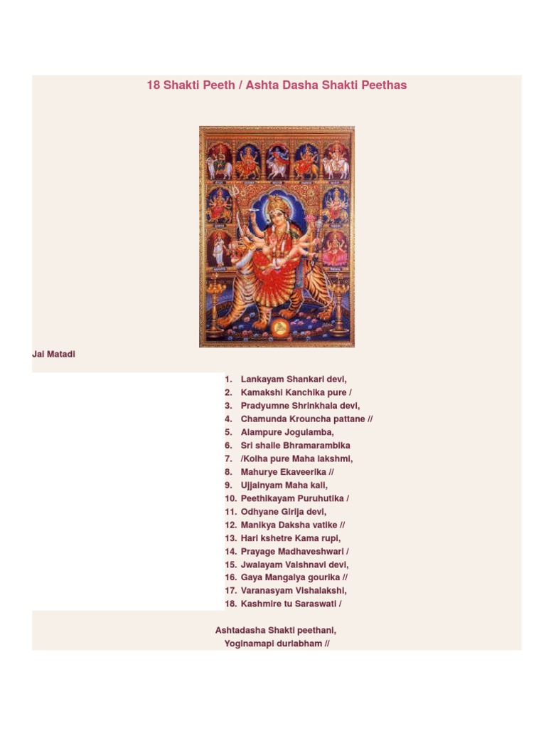 18 Shakti Peeth | PDF | Hindu Literature | Gender And Hinduism