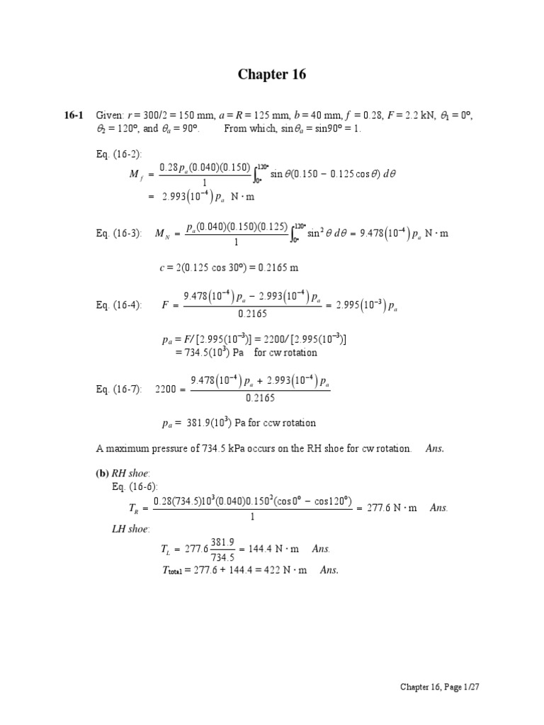 Chapter - 16 - Solutions Shigley's Mechanical Engineering Design 9th Edition Solutions Manual | PDF