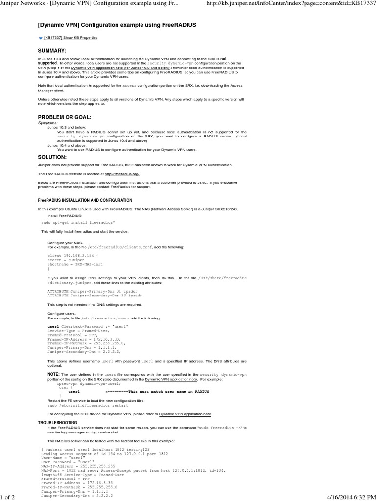 (Dynamic VPN) Configuration Example Using FreeRADIUS | PDF | Radius ...