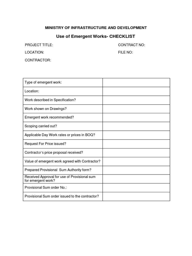 Emergent Works Checklist for Contractors | PDF