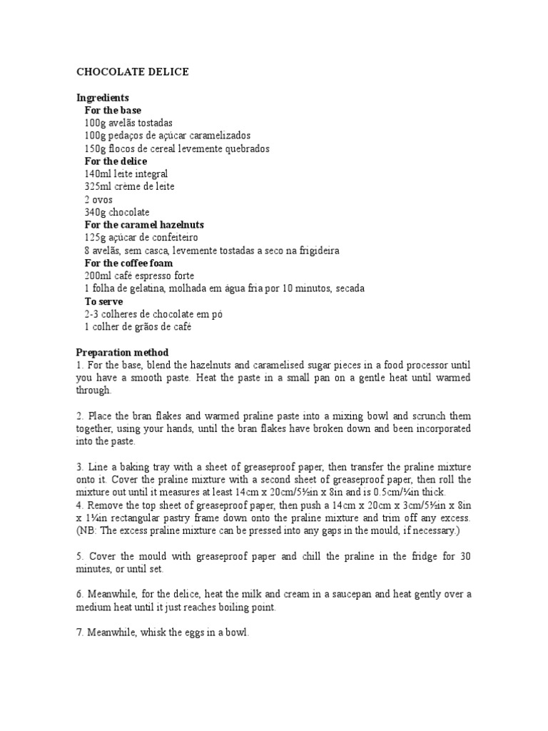 Chocolate Delice Ingredients For The Base PDF Chocolate Foods