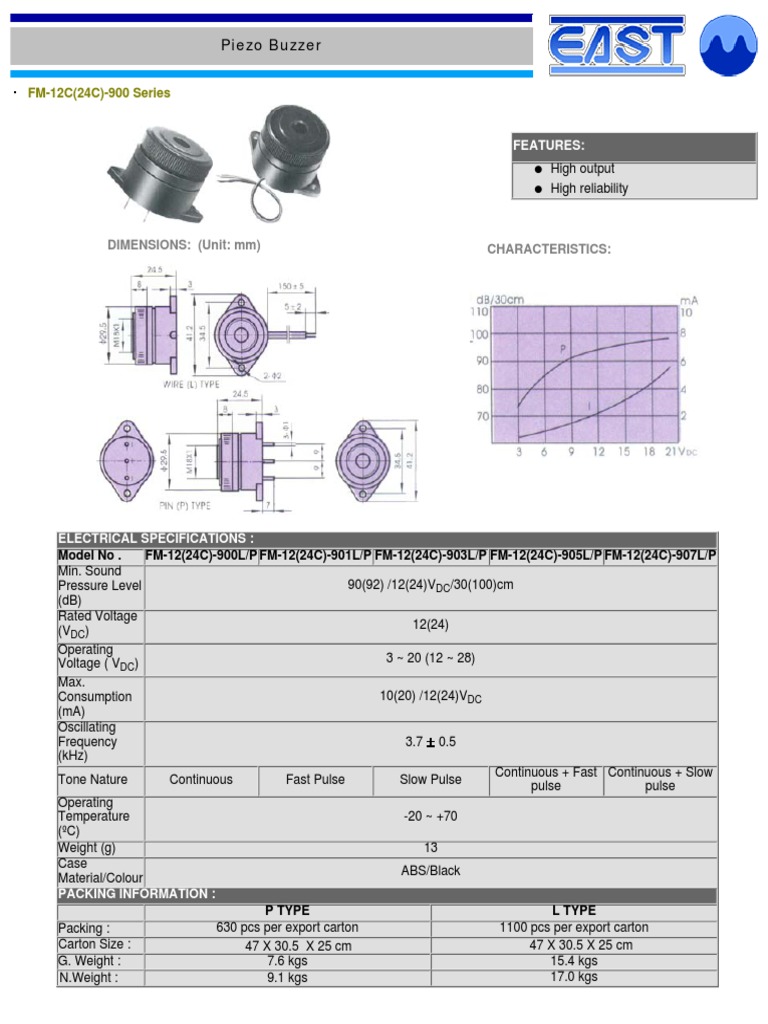 High-Performance Piezo Buzzer FM-12C Series | PDF | Technology ...