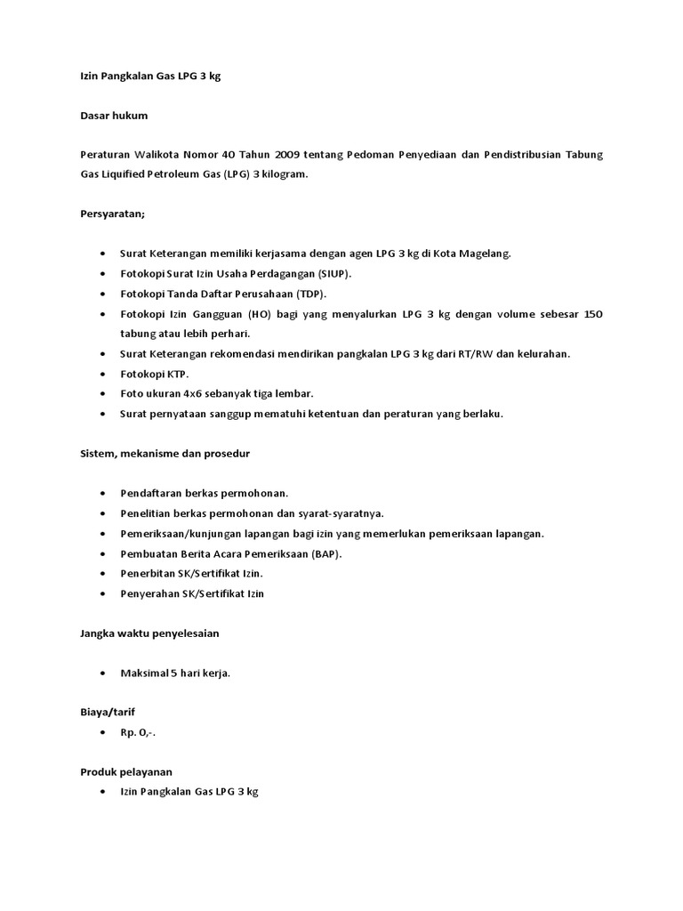 Contoh Surat Permohonan Jadi Agen Gas Elpiji