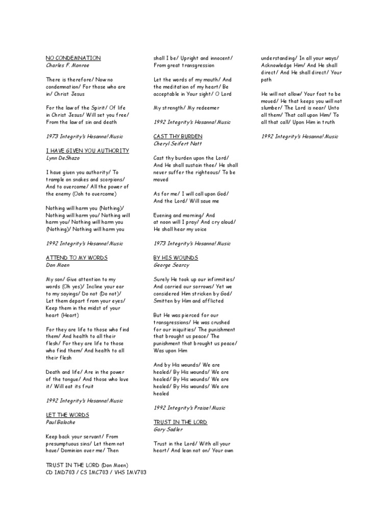 Don Moen Lyrics Trust In The Lord Christian Belief And Doctrine Sin Call upon the lord elevation worship key: don moen lyrics trust in the lord