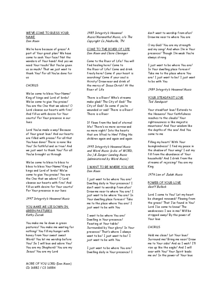 Don Moen Lyrics More Of You Lord Mercy Jesus scribd