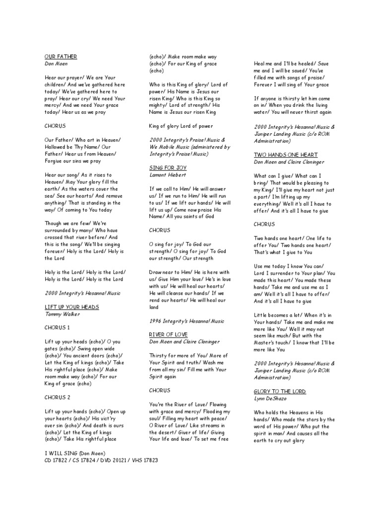 Don Moen lyrics I Will Sing Lord's Prayer Mercy