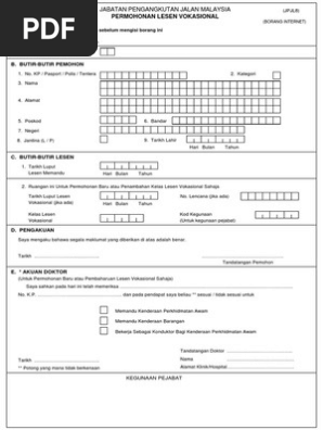 Permohonan Lesen Vokasional Jabatan Pengangkutan Jalan Malaysia Pdf