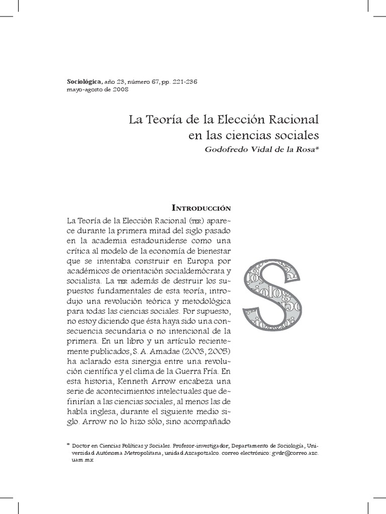 Impacto de la Teoría de Elección Racional | PDF | Racionalidad | Science