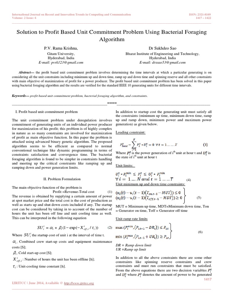 Solution To Profit Based Unit Commitment Problem Using Bacterial ...