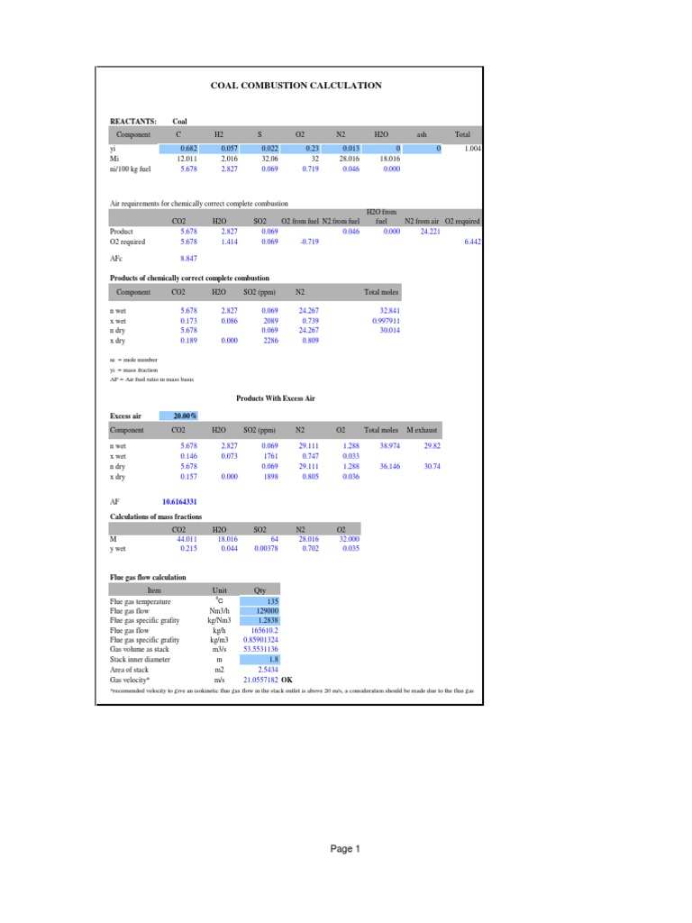Coal Combustion Calculation | PDF | Technology & Engineering